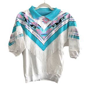 Vintage Hazelwood Cowgirl Fringe Collared T-shirt Size M Cotton USA Made